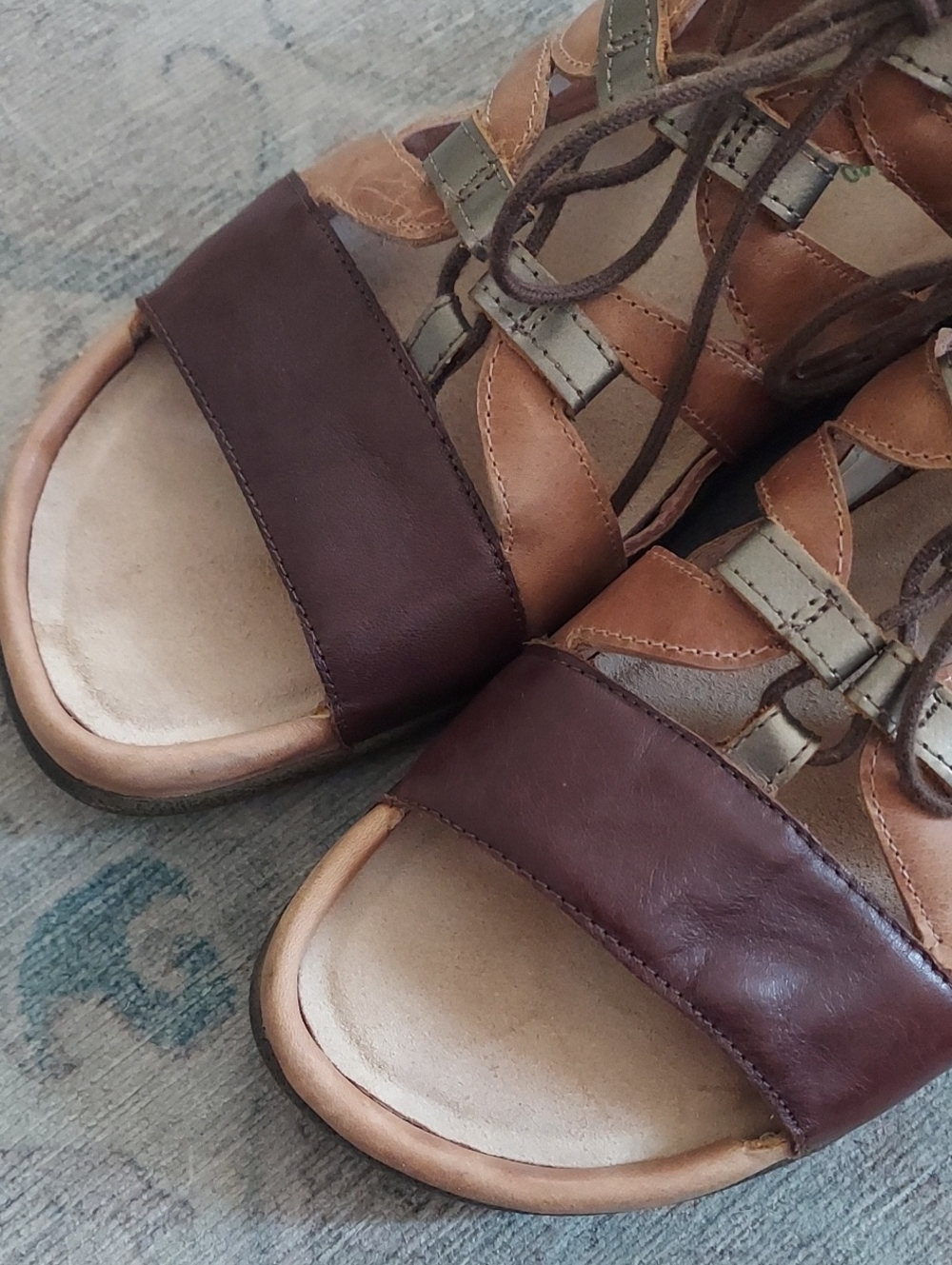Naot Selo Leather Gladiator Sandals Lace Up Shoes 40 9 Tan Brown Neutral Comfort - Picture 10 of 11